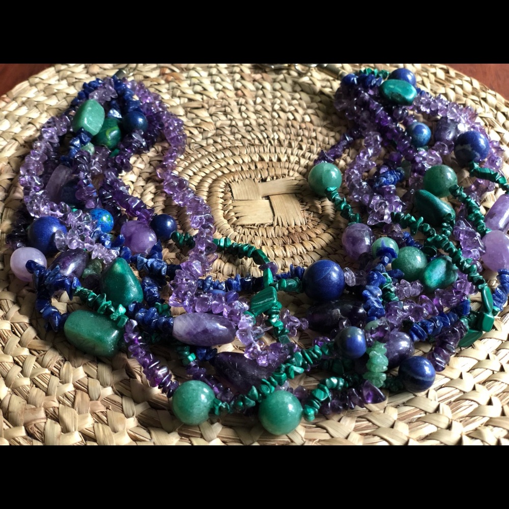 Amythest, Lapis Lazuli & Malachite Beaded Necklace